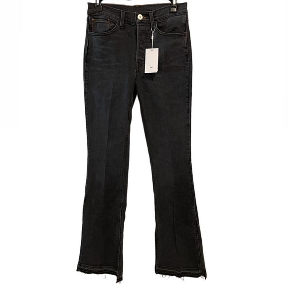 mimi cuttrell Denim - Mimi Cuttrell NWT Kelly Rock Split Flare High Waist Black Raw Hem Denim Jeans